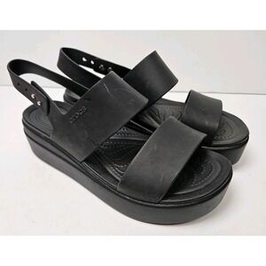 Crocs Black Brooklyn Platform Sandals Womens sz 9 Low Wedge Ankle Strap